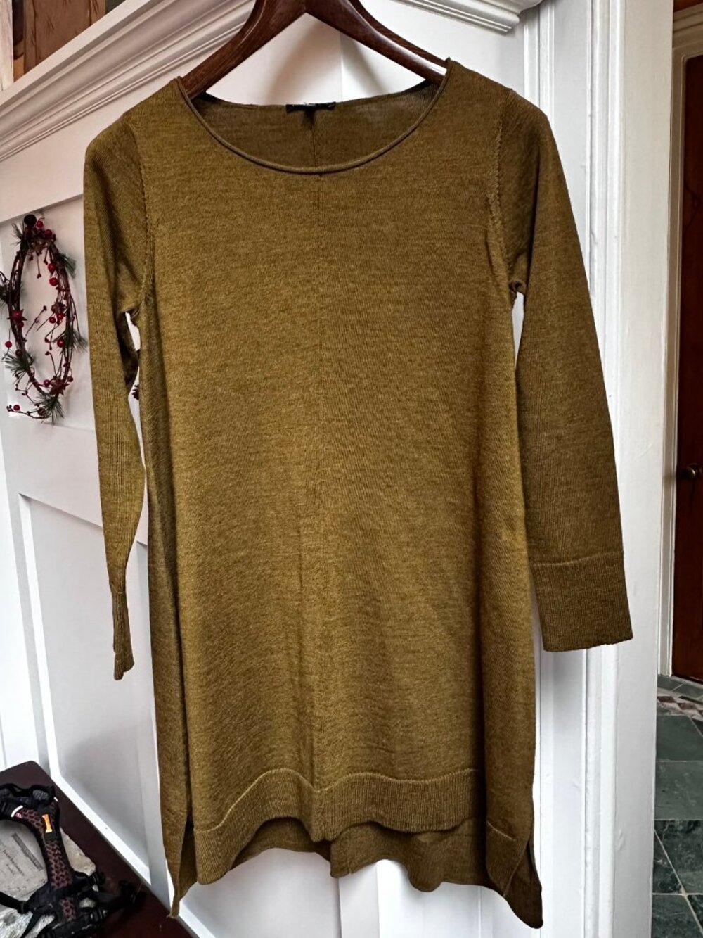 ✨ Eileen Fisher Olive Green Knit Tunic Sweater Dress M ✨